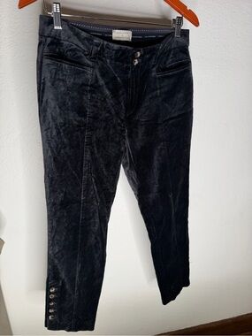 Anthropologie Essential Slim Black Velvet Crop Pants Size 6 Button Hem.